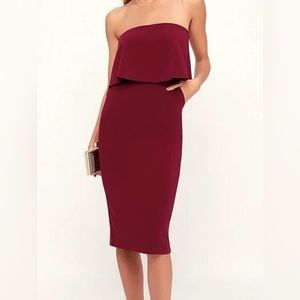 Lulu’s Red Strapless Midi dress with pockets
